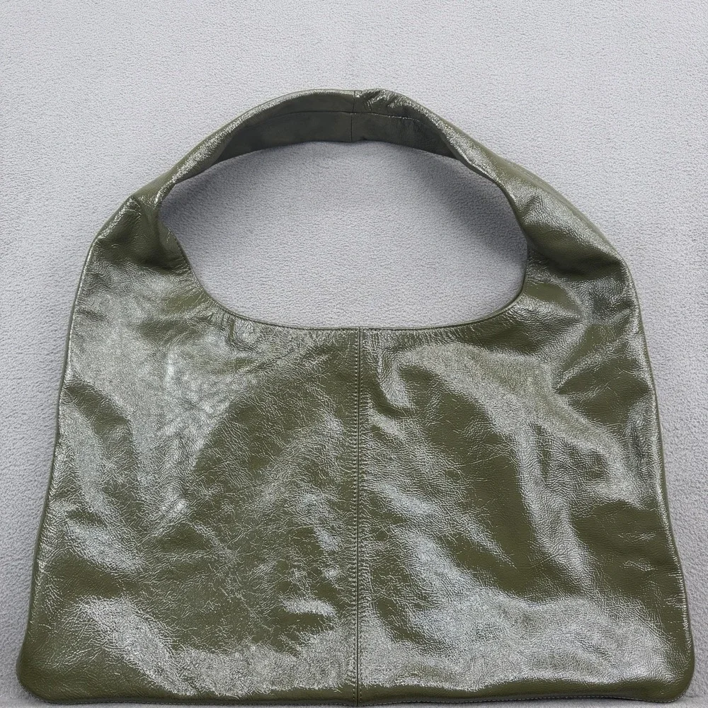 Arket Shiny Leather Hobo Shoulder Bag Khaki Green Large Oversized
